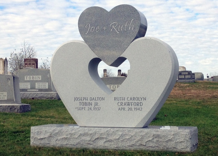 Rock of Ages Blue Gray Granite Couples heart Headstone-1