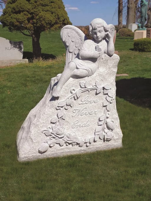 Rock of Ages Blue Gray Granite Reclining Angel Headstone
