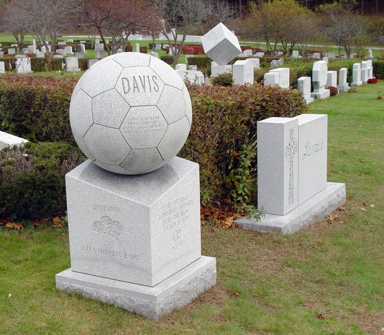 Rock of Ages Blue Gray Granite Soccer Ball Headstone Memorial-1