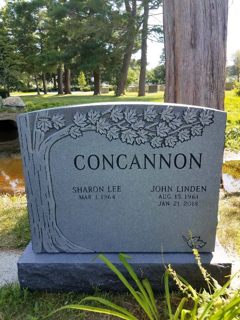 Leominster Memorials Starlight Black Carved Leaves Headstone Rock of Ages