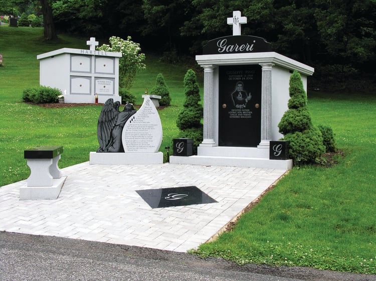 Blue Gray granite and Starlight Black granite cremation memorial