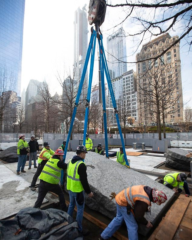Installation of the glade 911 memorial rock of ages boulders