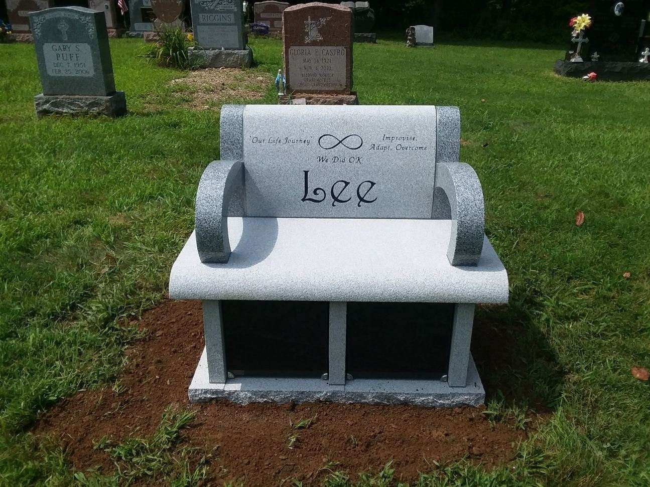 Travis Monuments_Lee_Blue Gray Starlight Black_Cremation Bench