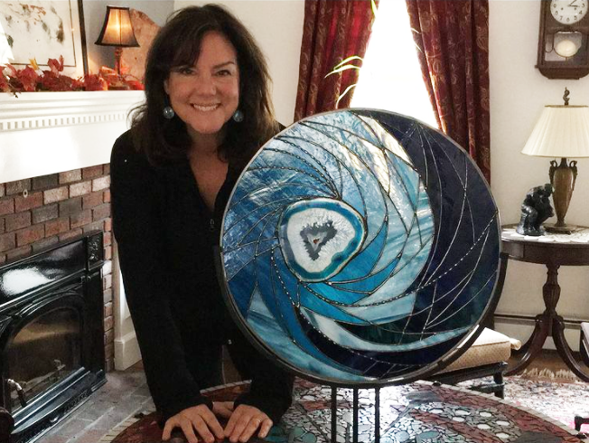 Susan makes mosaics and stained glass for herself and to sell on her instagram page. She recycles leftover glass and creates mosaics