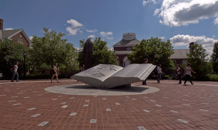 Wings of Thought sculpture at the University of Delaware in Blue Gray Granite
