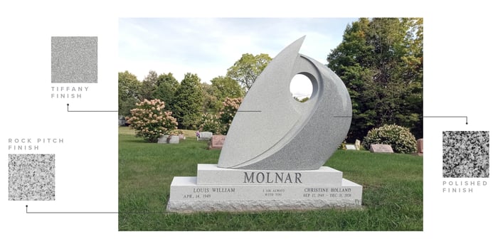 Stone Art Memorial, Molnar, Tiffany Finish, Polished Finish, Rock Pitch Finish